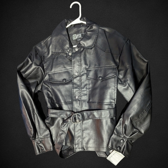 New Womens Moto Jacket Size XL Faux Leather Belted Jacket Moto Gear Jacket - Picture 2 of 11